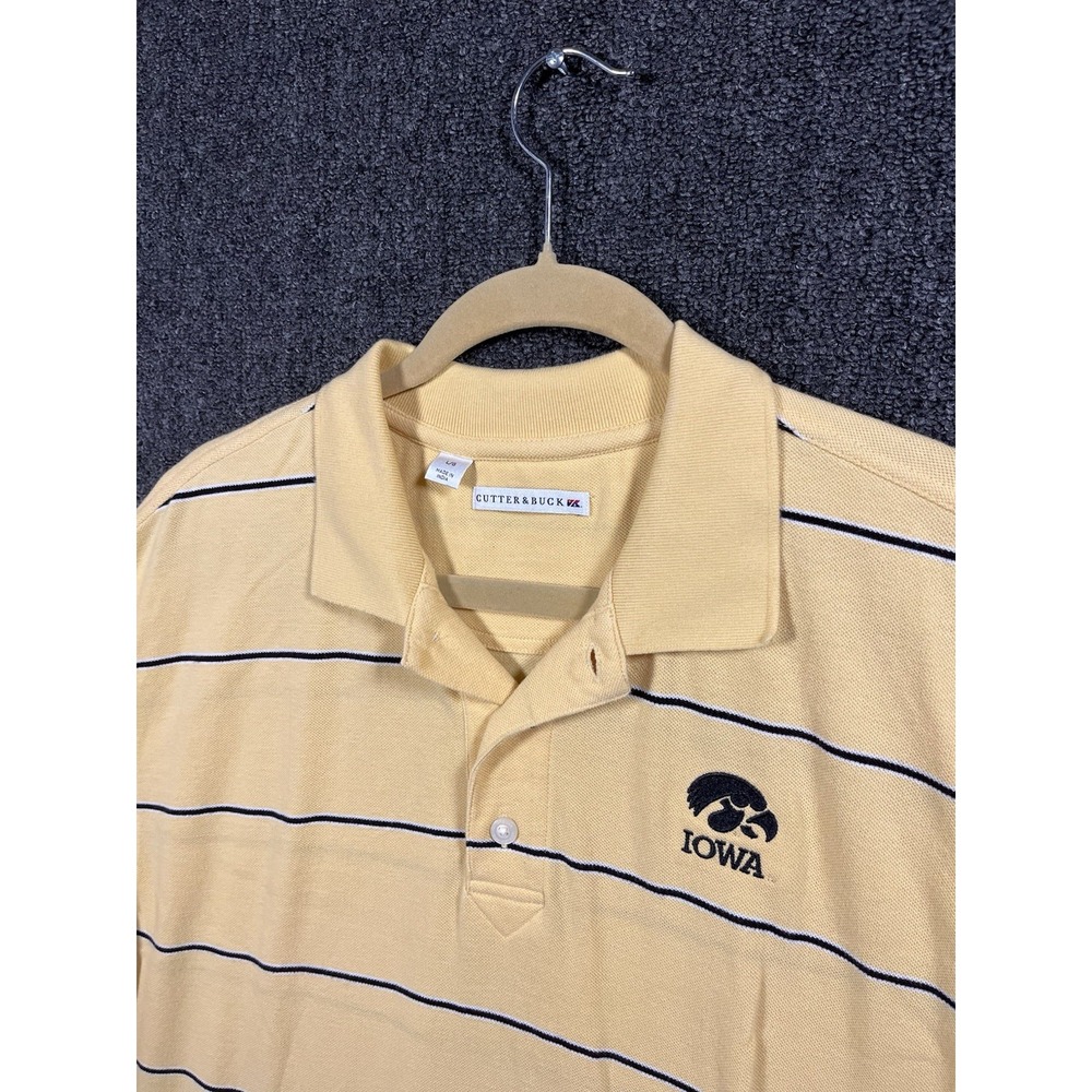 Cutter & Buck Iowa Hawkeyes Polo Shirt Mens Large Yellow Striped Golf NCAA